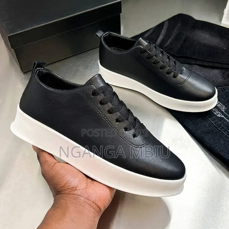 Men's Black Sneakers PU Leather Lace-Up Casual Official Shoes for Work