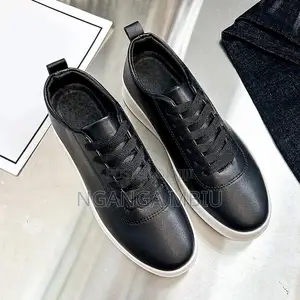 Men's Black Sneakers PU Leather Lace-Up Casual Official Shoes for Work