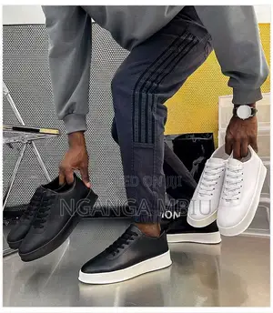 Men's Black Sneakers PU Leather Lace-Up Casual Official Shoes for Work