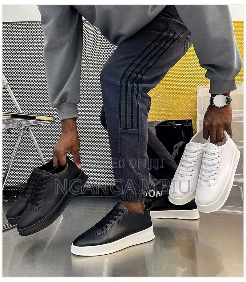 Men's Black Sneakers PU Leather Lace-Up Casual Official Shoes for Work