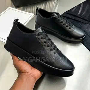 Men's Black Sneakers PU Leather Lace-Up Casual Official Shoes for Work