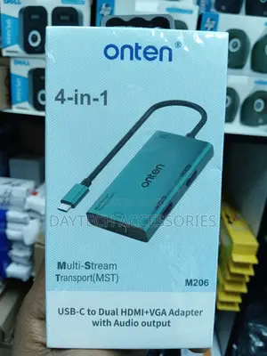 ONTEN M206 USB-C Hub 4-in-1 Dual HDMI 4K@60Hz + VGA + 3.5mm Adapter.