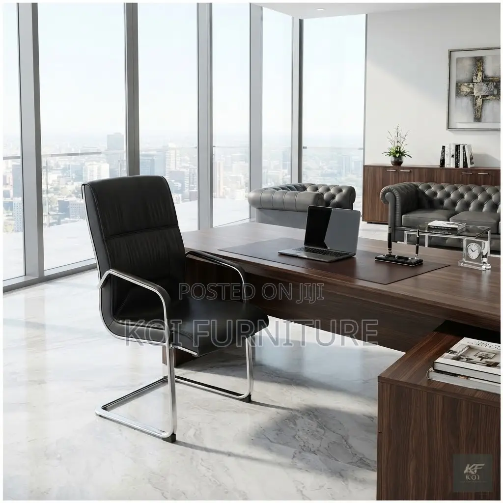 Office Chairs; Heavy Leather High Back Visitorts Lobby Chairs