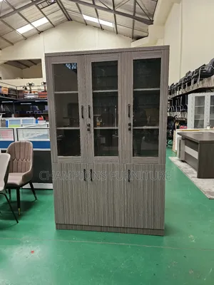 Grey 3-Door Wooden Display Cabinet