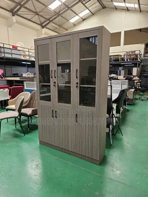 Grey 3-Door Wooden Display Cabinet