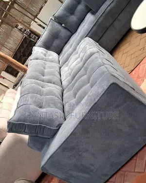 5 Seater Grey Ribbed Channel Tufted Sofa: Payment on Delivery