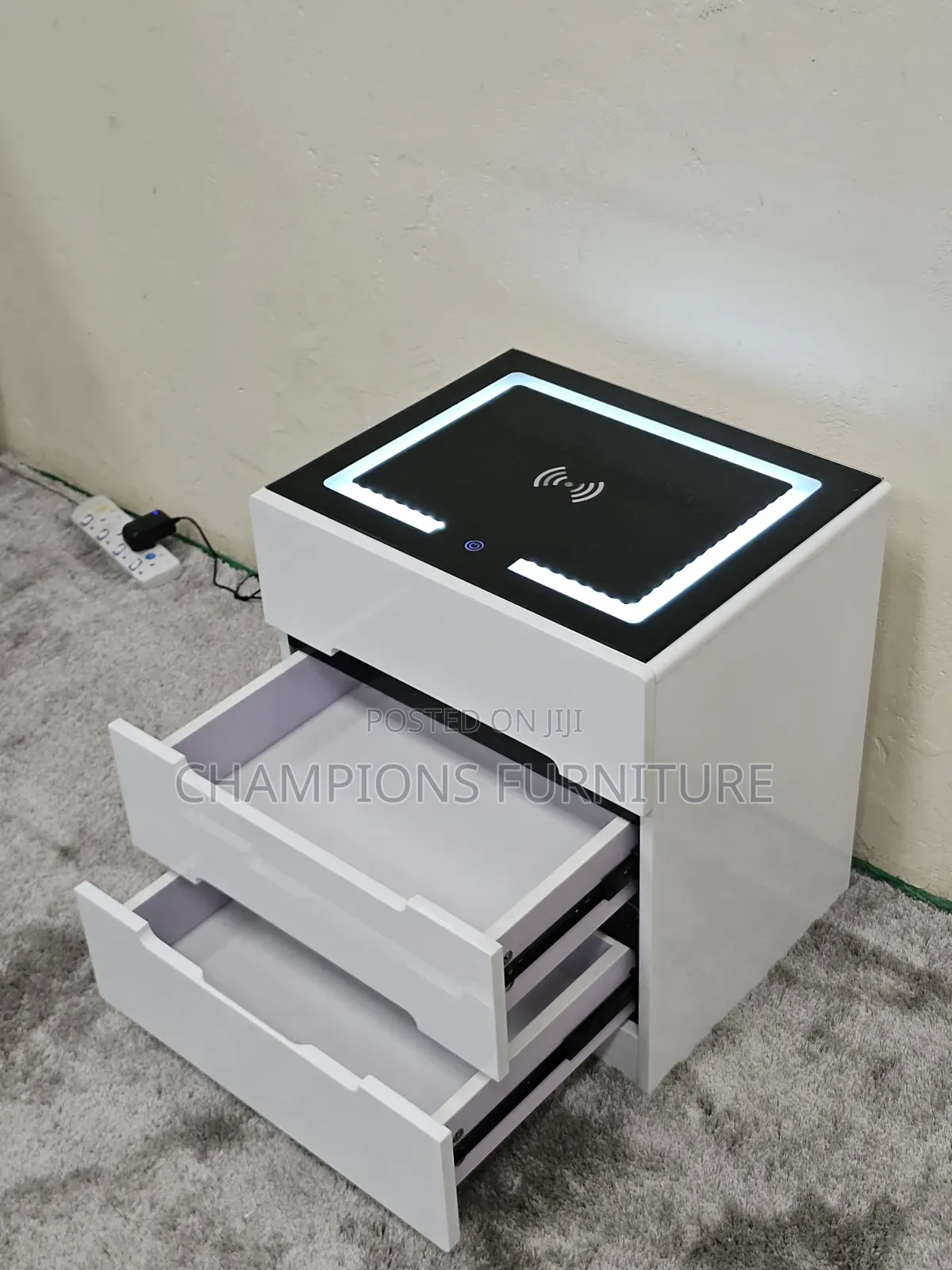 2-Door Smart Wireless Charging Nightstand With LED Light