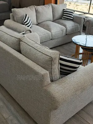 5 Seater Studded Grey Classic Sofa Set