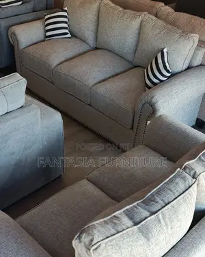 5 Seater Studded Grey Classic Sofa Set