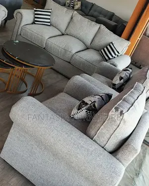 5 Seater Studded Grey Classic Sofa Set