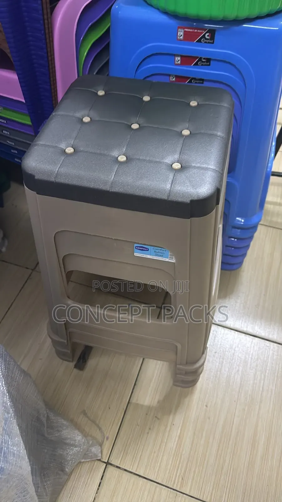 Brown Stylish Button Plastic Stool.