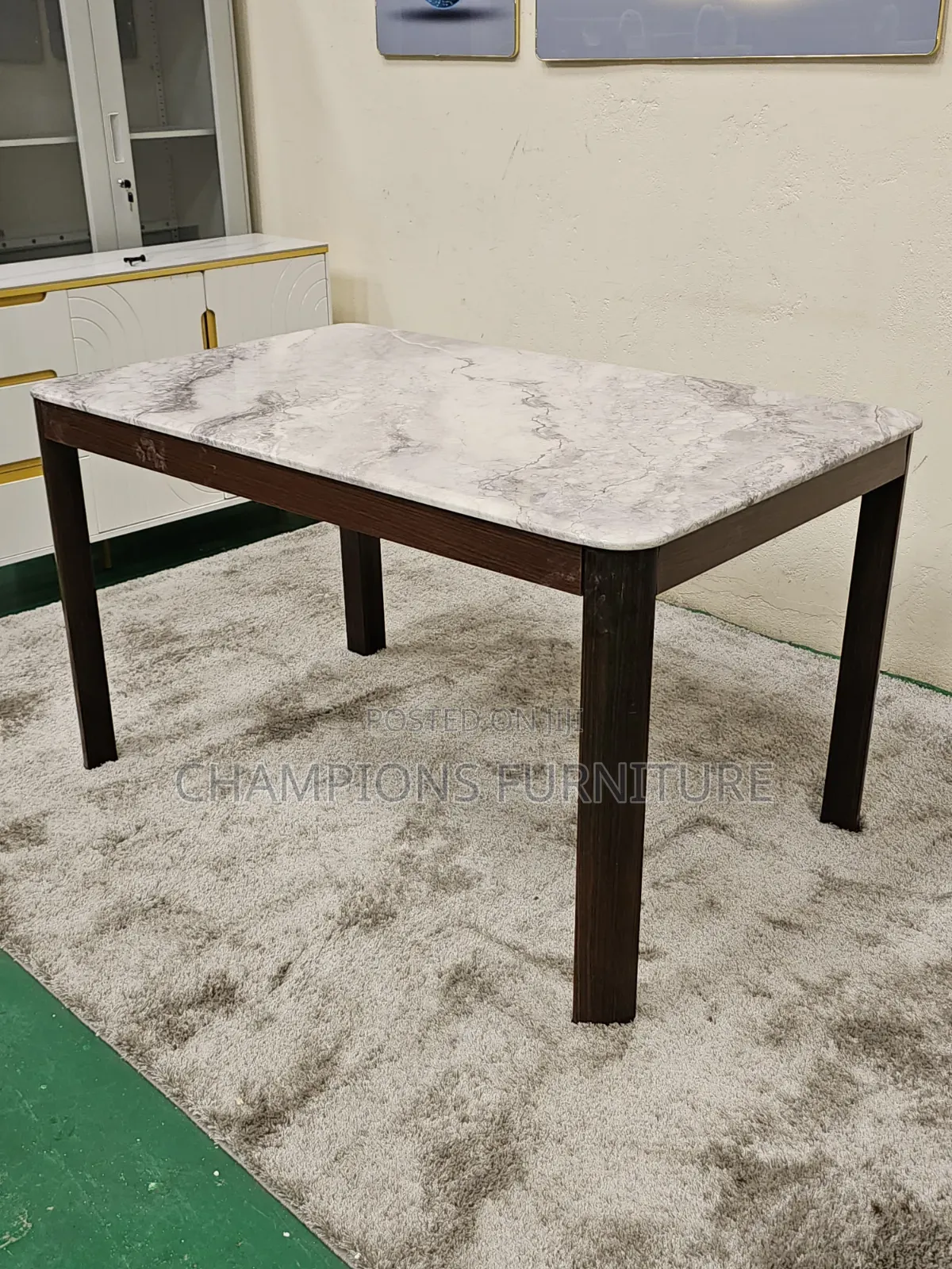 Marble Top Dining Table With Wooden Legs