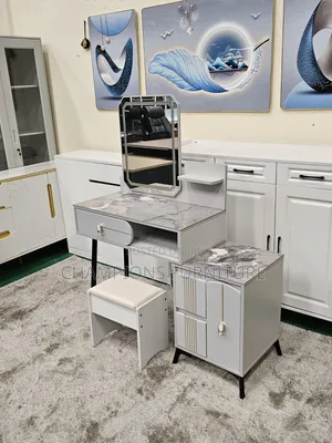 Grey Marble Top Dressing Table With Stool