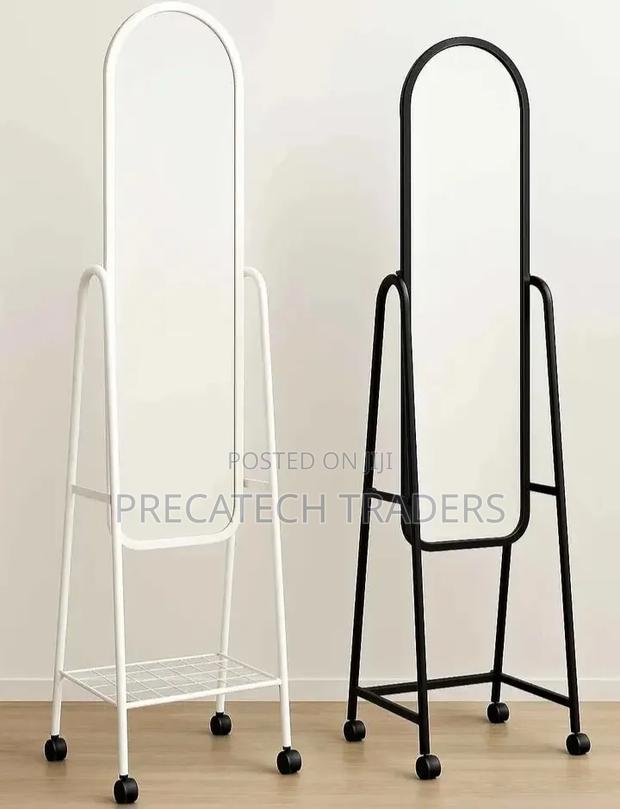 Standing Dressing Mirror With Wheels – Black & White