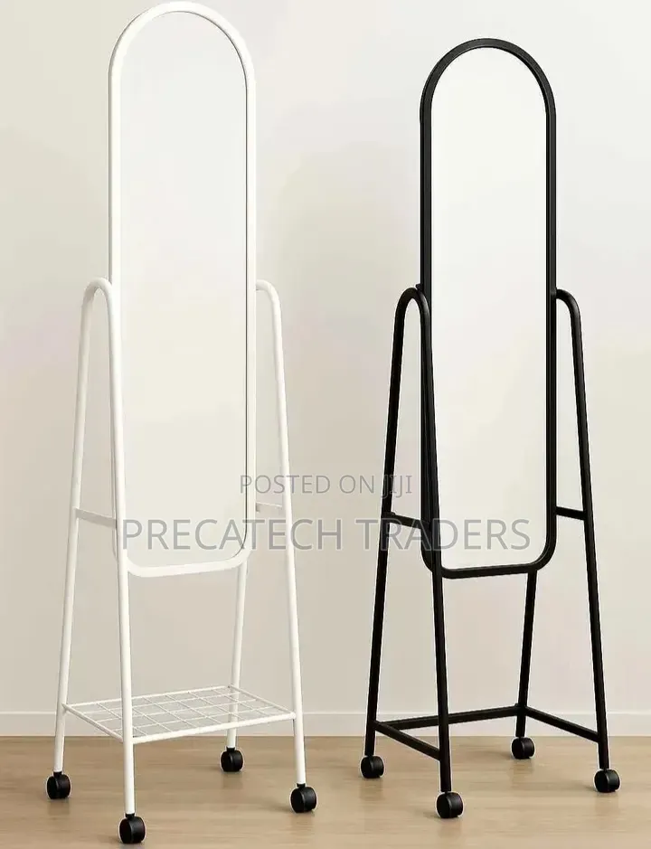 Standing Dressing Mirror With Wheels – Black & White
