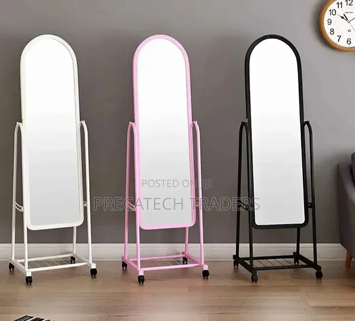 Standing Dressing Mirror With Wheels – Black & White