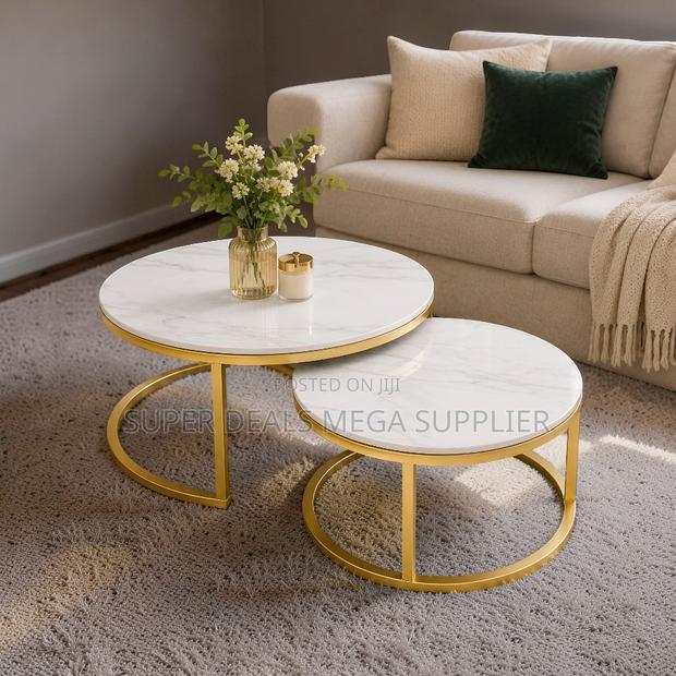 Sturdy Frame Marble Nesting Coffee Table Set With Gold Metal Frame