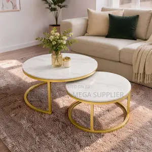 Sturdy Frame Marble Nesting Coffee Table Set With Gold Metal Frame