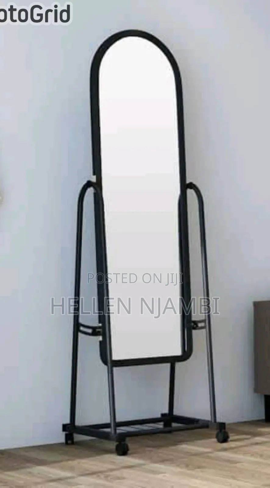 Black Full Length Dressing Mirror With Wheels and Shoes Rack