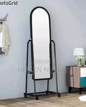 Black Full Length Dressing Mirror With Wheels and Shoes Rack