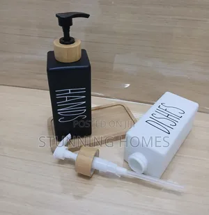 Ceramic Twin Black and White Soap Dispenser Bottles
