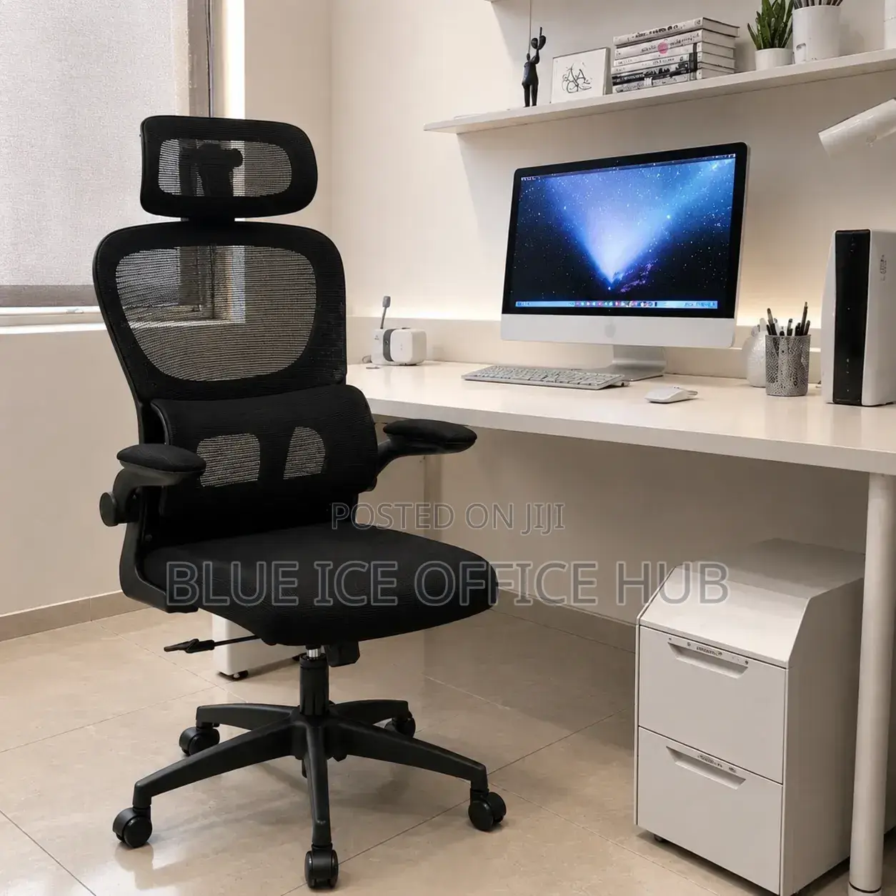 Black Mesh Ergonomic Office Chair With Headrest & Adjustable Armrests