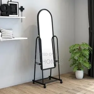 Full Length Dressing Mirror With Wheels & Shoe Rack | Black & White