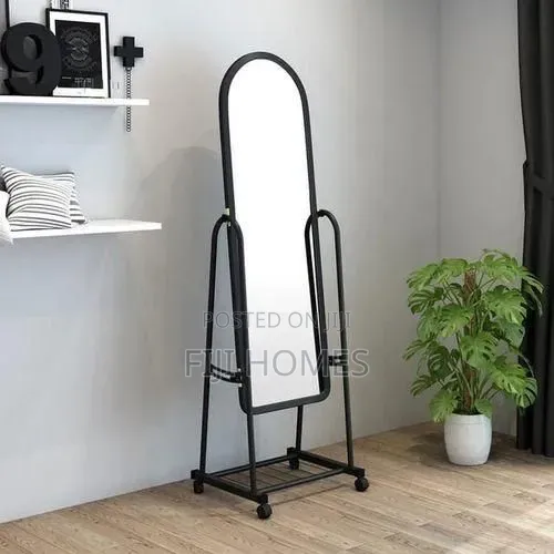 Full Length Dressing Mirror With Wheels & Shoe Rack | Black & White
