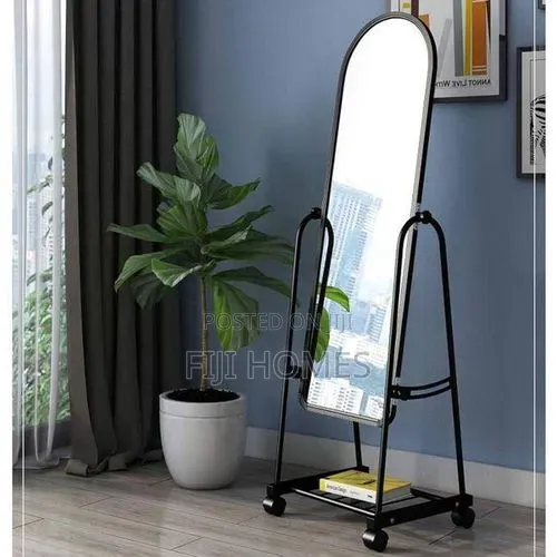 Full Length Dressing Mirror With Wheels & Shoe Rack | Black & White