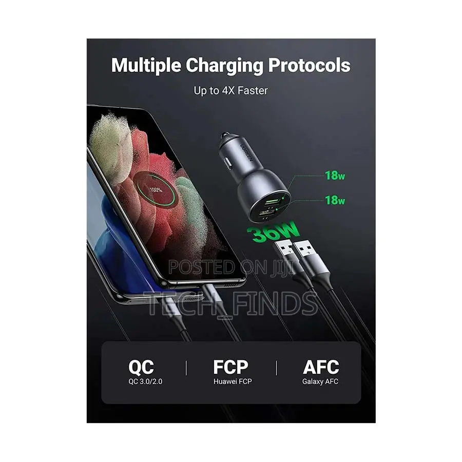 UGREEN 2-Port Fast Car Charger -CD213