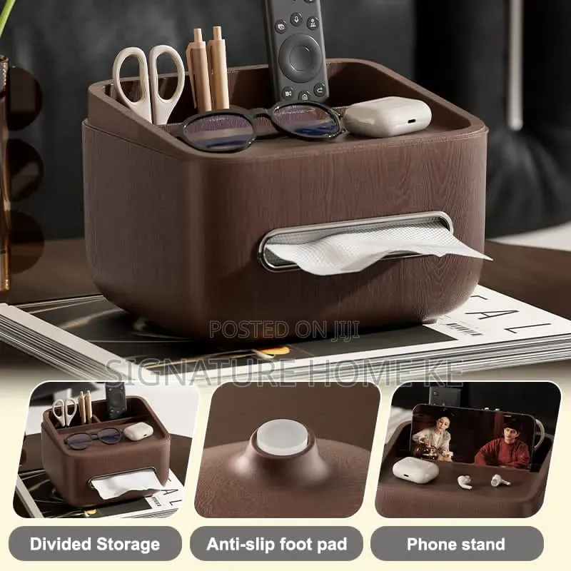 Multifunctional Wood Grain Tissue Holder Storage