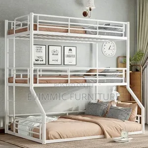 Triple Bunk Bed 3-in-1 - 4x6 + 3x6 + 3x6 Heavy Duty Metal - White