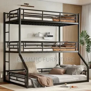 Triple Bunk Bed 3-in-1-4x6+3x6+3x6 Heavy Duty Metal - Black