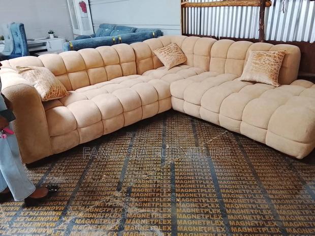 Cream L-Shaped Bubble Sofa 7-Seater