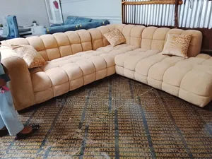 Cream L-Shaped Bubble Sofa 7-Seater