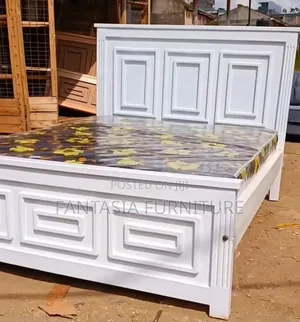 5 by 6 White Wooden Panel Bed