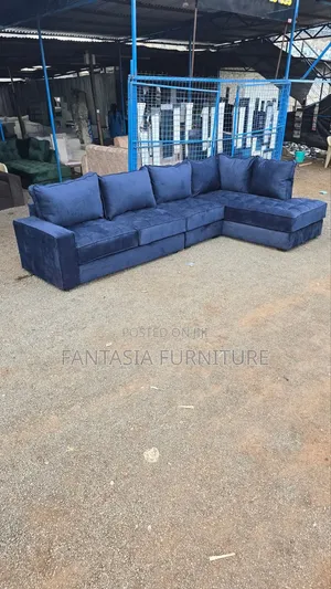 7-Seater Blue L-Shaped Sectional Sofa