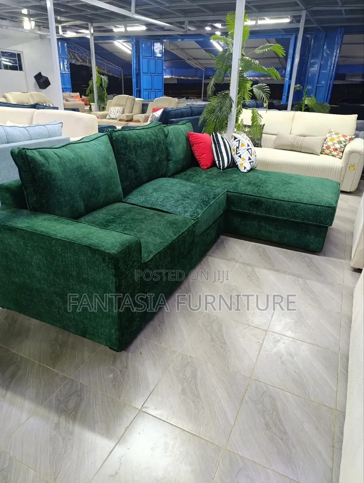 Green L-Shaped 5-Seater Sofa
