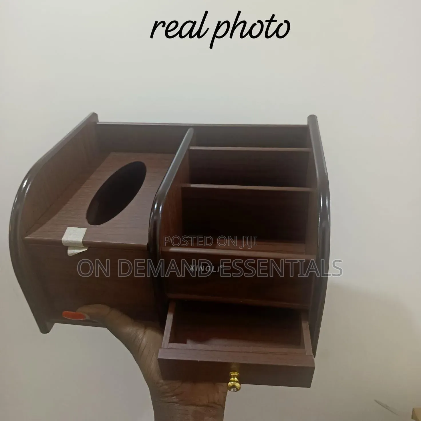 Multifunctional Wooden Desk Organizer With Inbuilt Tissue Box