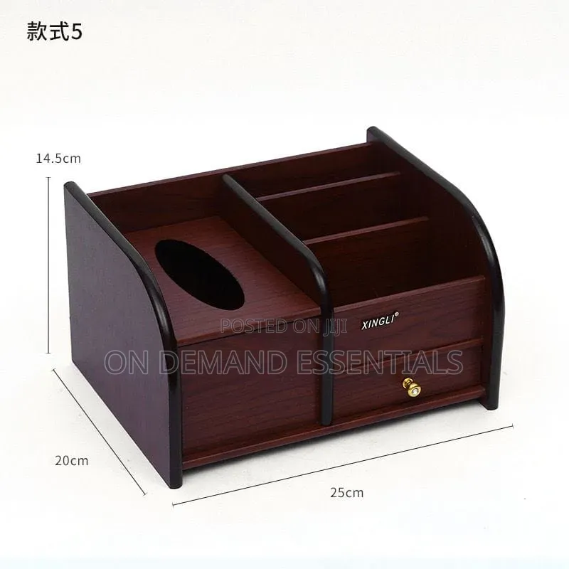 Multifunctional Wooden Desk Organizer With Inbuilt Tissue Box
