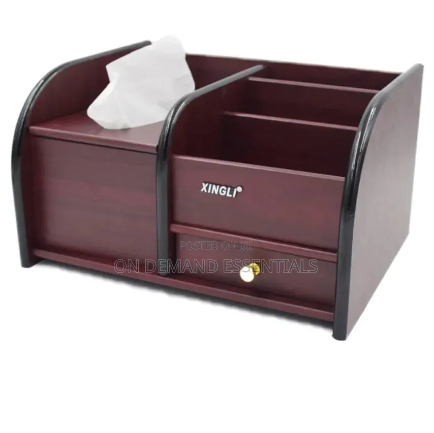 Multifunctional Wooden Desk Organizer With Inbuilt Tissue Box