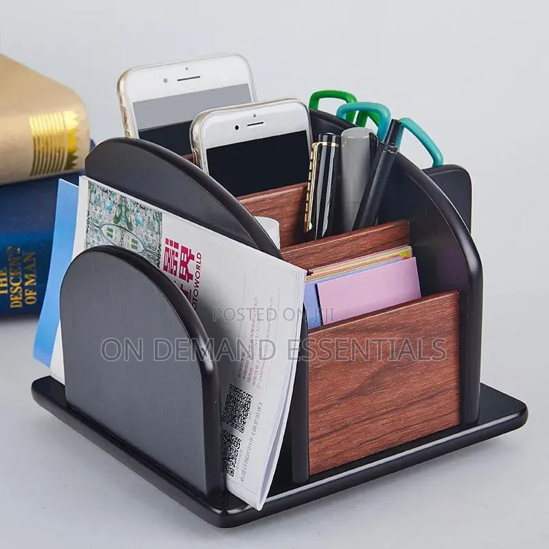 Wooden Rotating Desktop Organizer and Remote Control Caddy