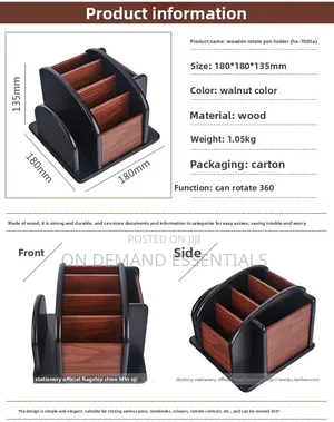 Wooden Rotating Desktop Organizer and Remote Control Caddy