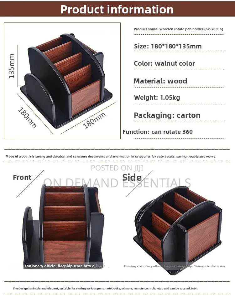 Wooden Rotating Desktop Organizer and Remote Control Caddy