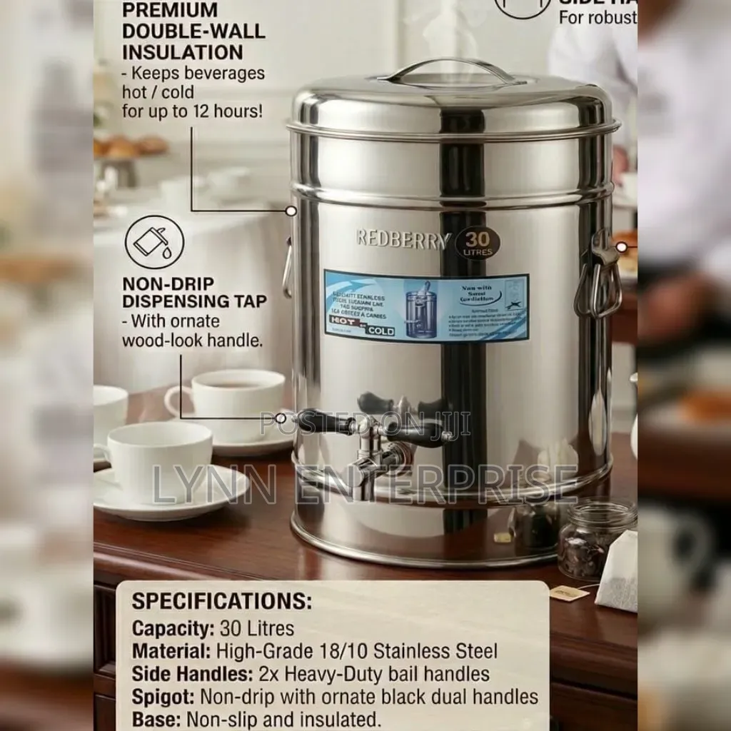 Redberry Premium Range 
Stainless Steel Insulated Tea Urn 30 Litres