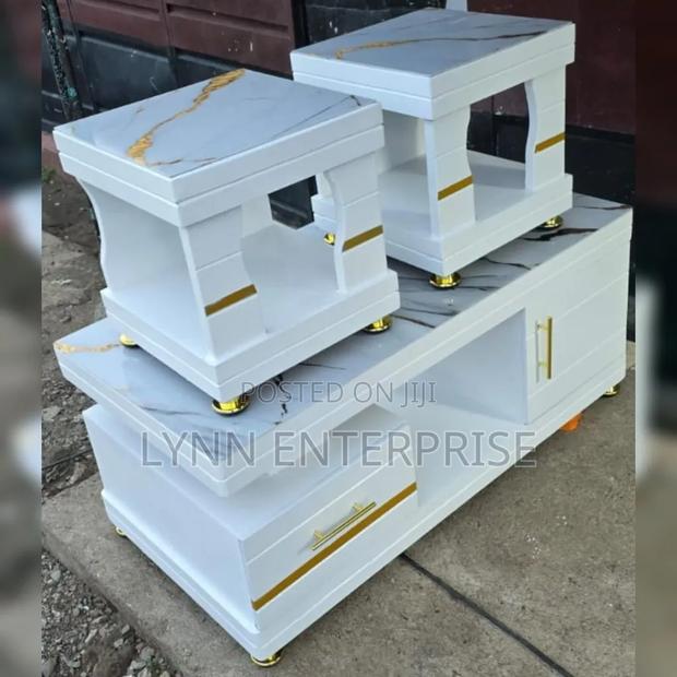 COFFEE TABLE With Glass/Marble Topping With Two Stools
