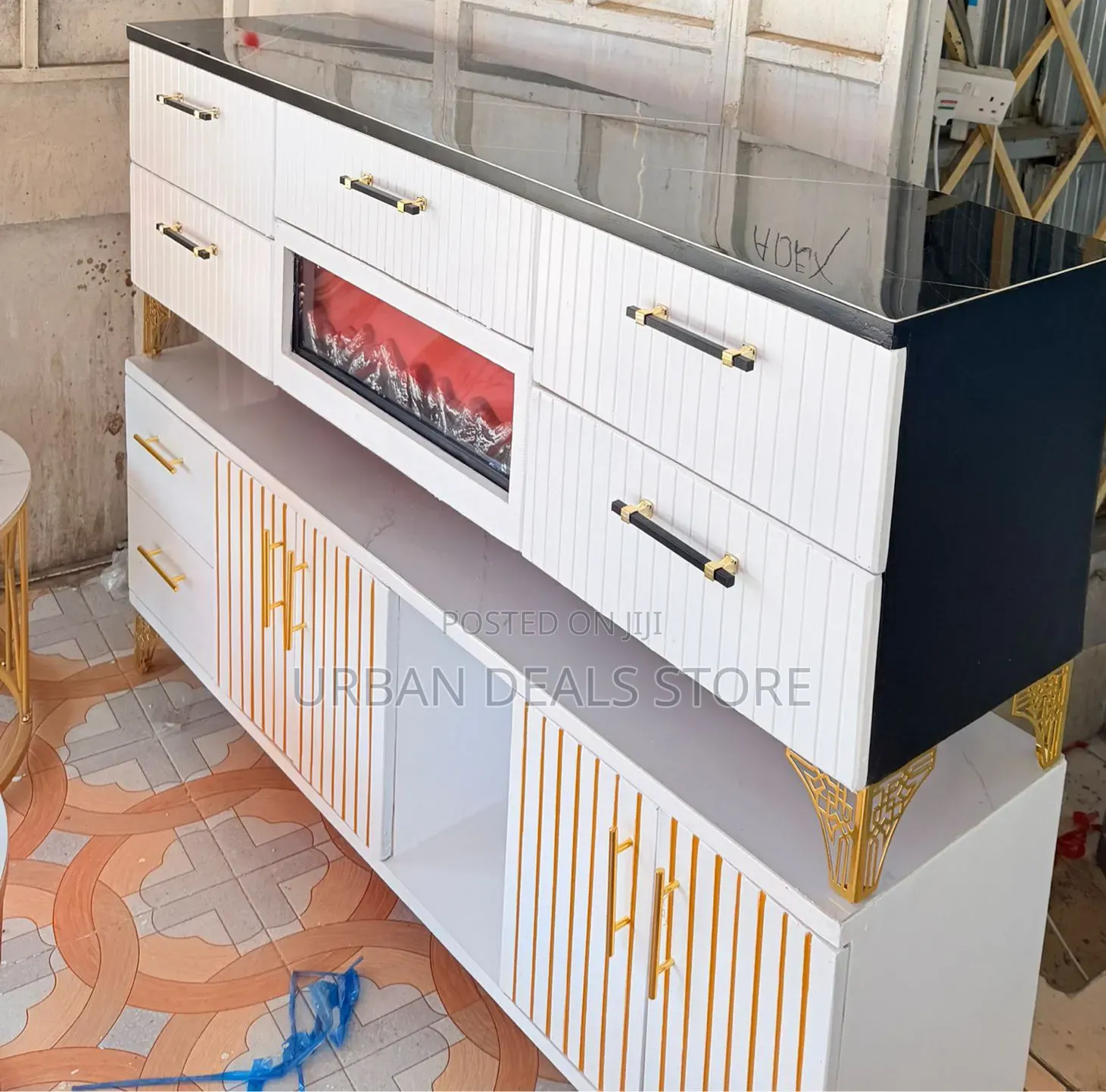 Modern Executive TV Stand With Functional Fireplace
