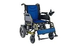 Electric Powered Wheelchair, With a Blue Padded Seat and Backrest