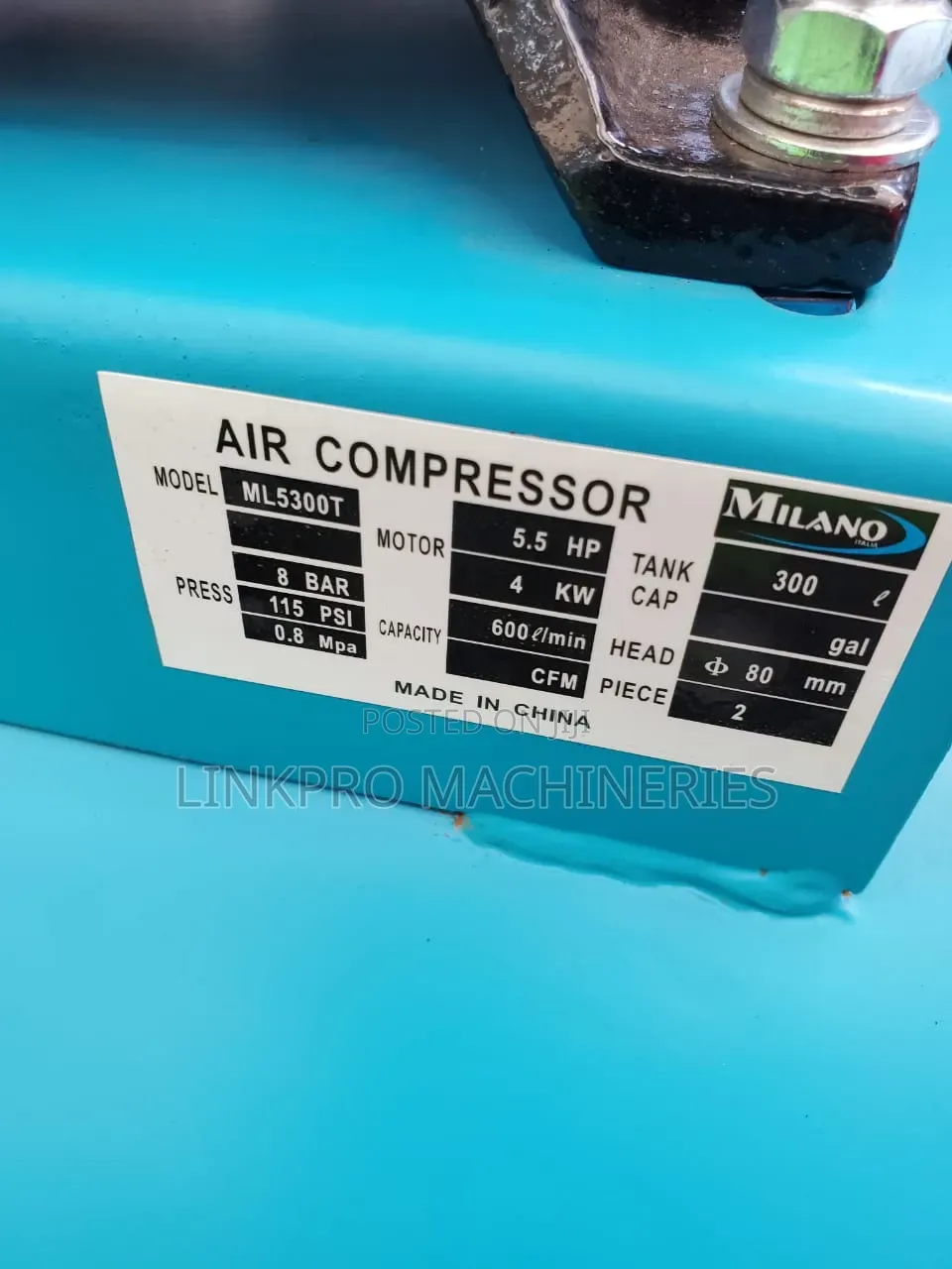 300 Litres Milano Electric Air Compressor 5.5hp Motor Double Piston