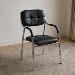 Black Leather Visitor Chair With Chrome Frame & Armrests
